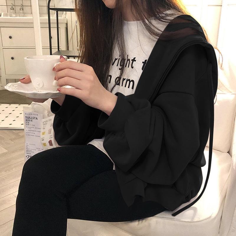 美式炸街waitmore衛衣女春秋韓版ins潮慵懶風bf薄款寬松拉鏈外套-細節圖3