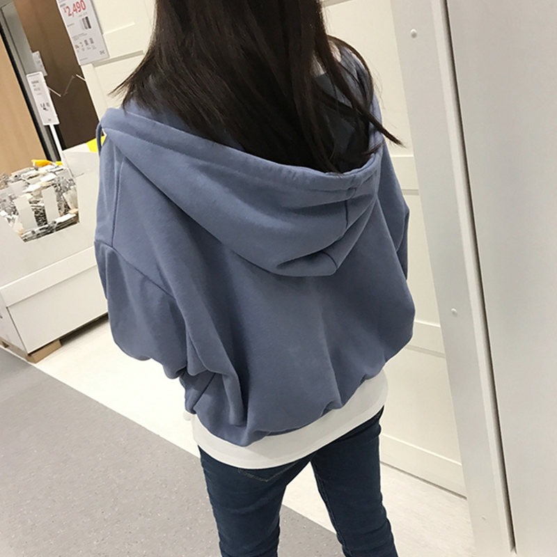 美式炸街waitmore衛衣女春秋韓版ins潮慵懶風bf薄款寬松拉鏈外套-細節圖5