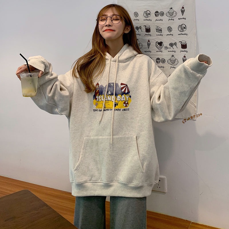 美式潮牌ulzzang衛衣女秋冬寬松韓版ins潮bf慵懶風加絨加厚上衣服-細節圖3