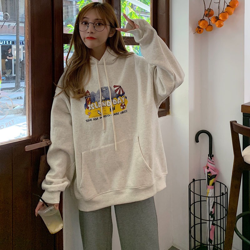 美式潮牌ulzzang衛衣女秋冬寬松韓版ins潮bf慵懶風加絨加厚上衣服-細節圖4