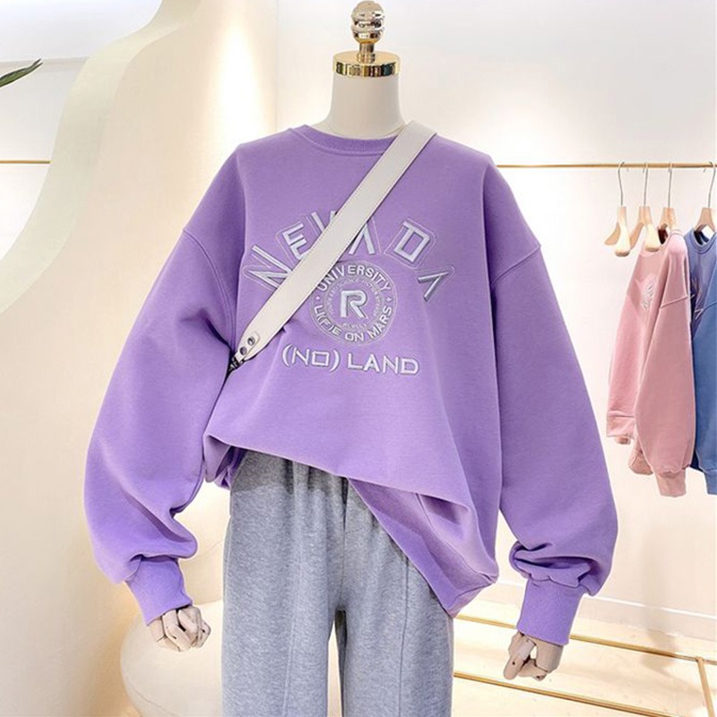 東大門加絨加厚刺繡衛衣女秋冬寬松韓版ins潮學生百搭上衣服-細節圖2