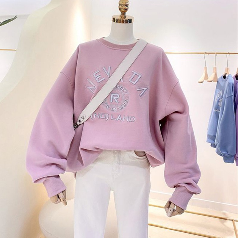 東大門加絨加厚刺繡衛衣女秋冬寬松韓版ins潮學生百搭上衣服-細節圖3