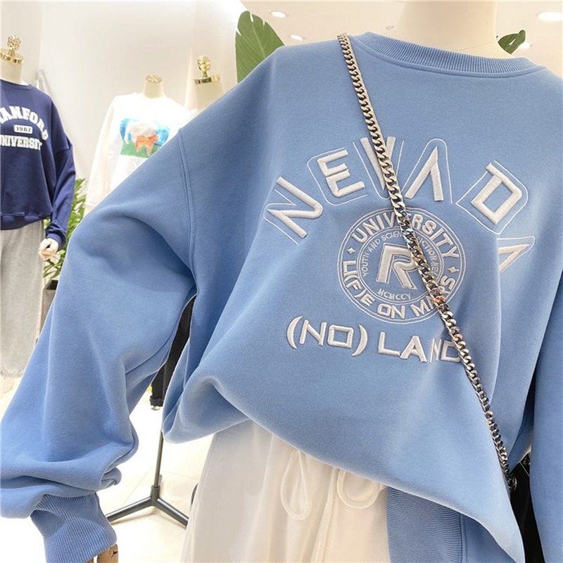 東大門加絨加厚刺繡衛衣女秋冬寬松韓版ins潮學生百搭上衣服-細節圖4