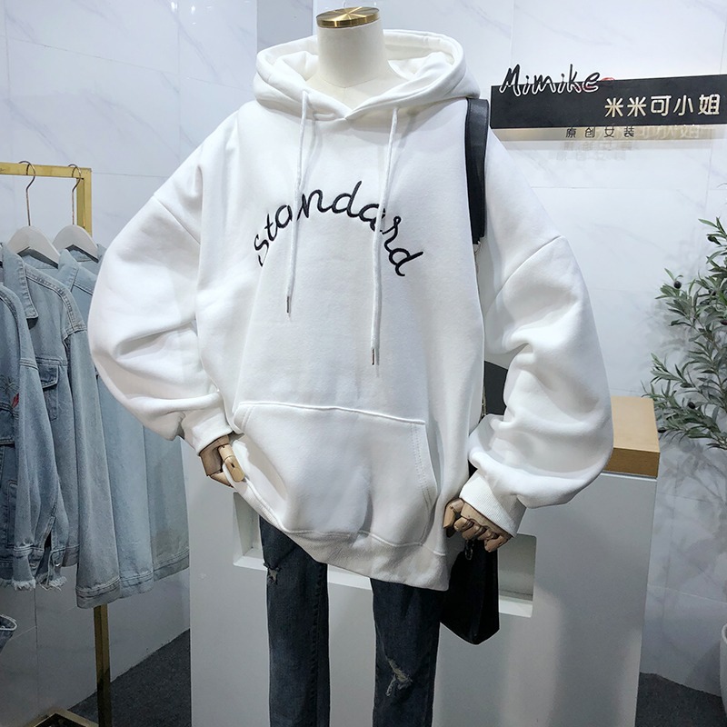waitmore東大門衛衣女秋冬寬松韓版ins潮慵懶風加絨加厚連帽外套-細節圖2