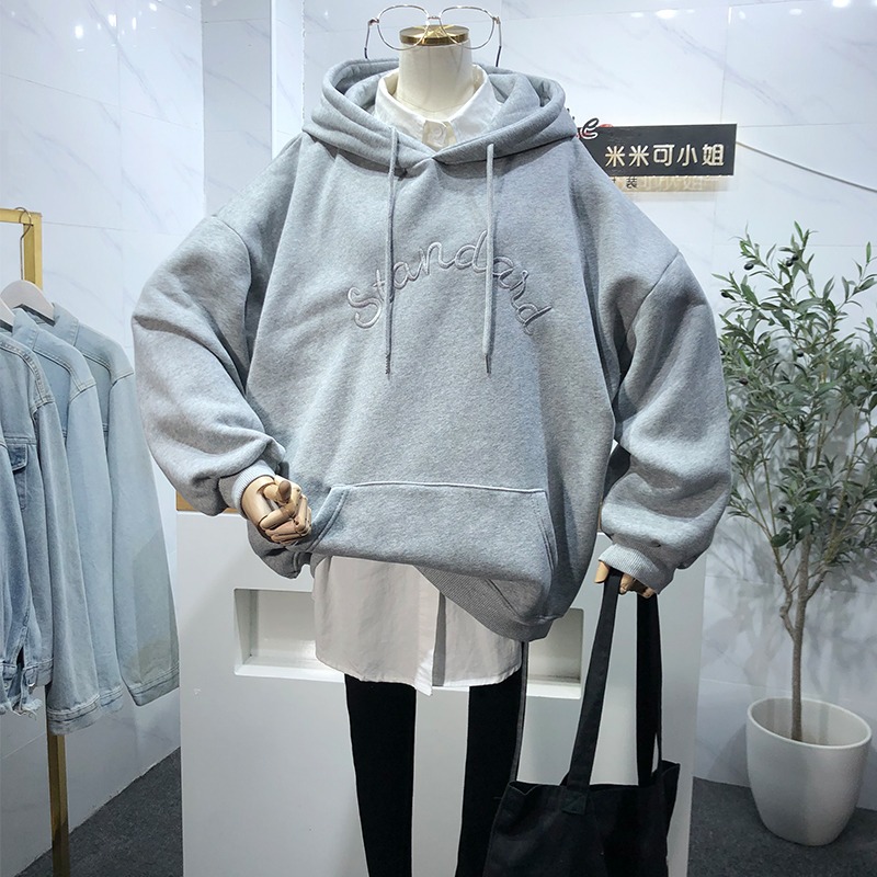 waitmore東大門衛衣女秋冬寬松韓版ins潮慵懶風加絨加厚連帽外套-細節圖4