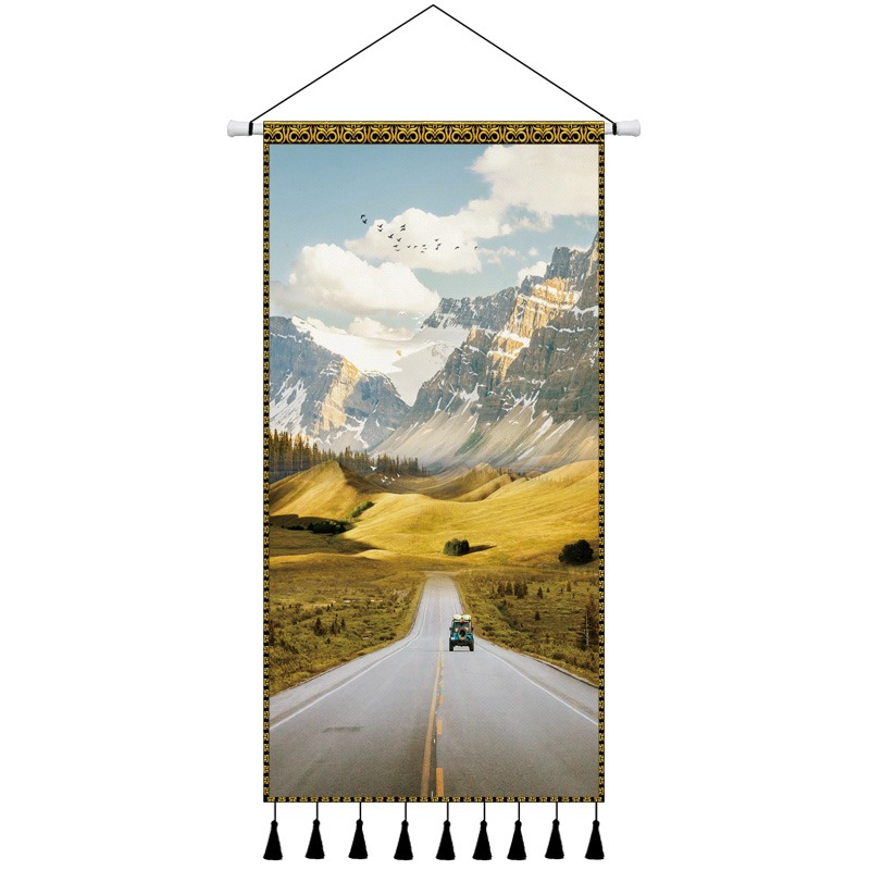 北歐公路風景網紅房間佈置掛毯客廳裝飾畫玄關墻布掛布ins背景布-細節圖6