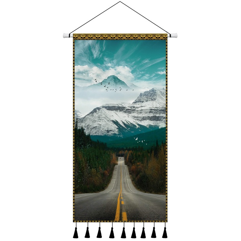 北歐公路風景網紅房間佈置掛毯客廳裝飾畫玄關墻布掛布ins背景布-細節圖7