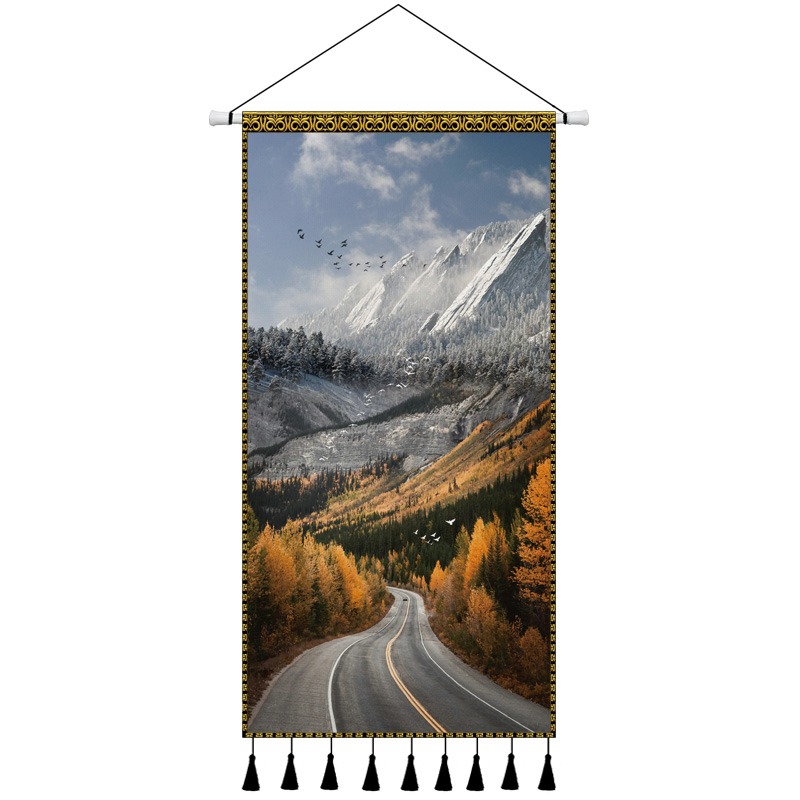 北歐公路風景網紅房間佈置掛毯客廳裝飾畫玄關墻布掛布ins背景布-細節圖8