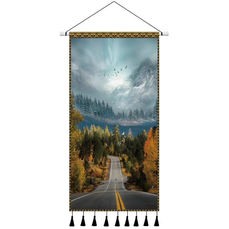 北歐公路風景網紅房間佈置掛毯客廳裝飾畫玄關墻布掛布ins背景布-細節圖9