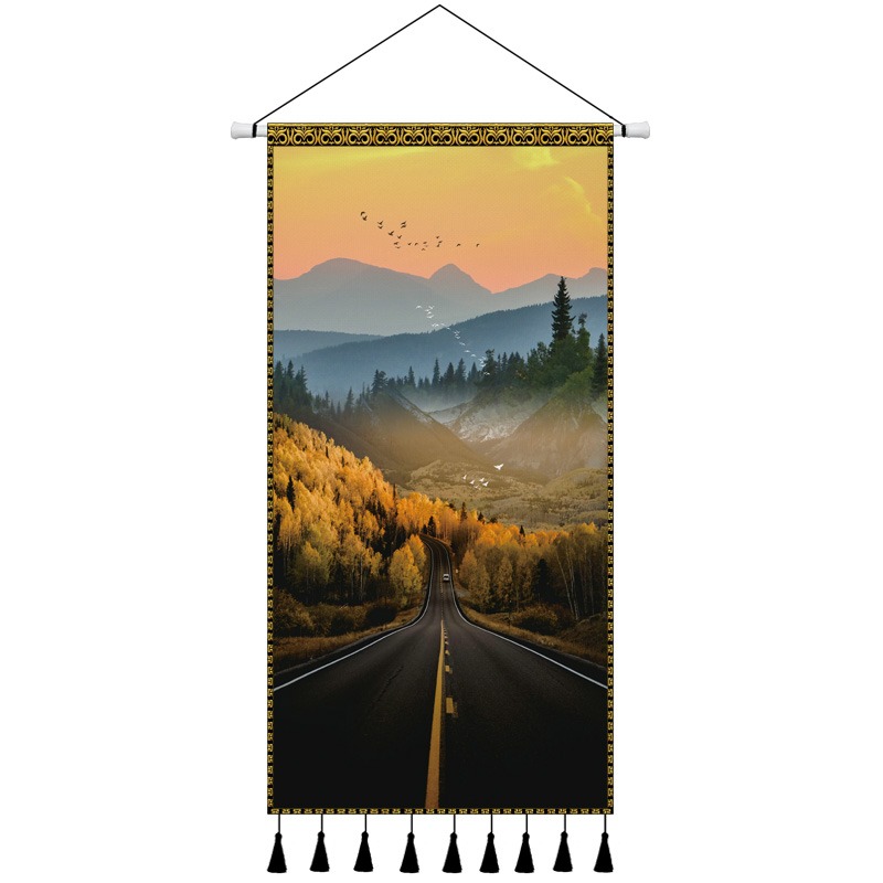 北歐公路風景網紅房間佈置掛毯客廳裝飾畫玄關墻布掛布ins背景布-細節圖10
