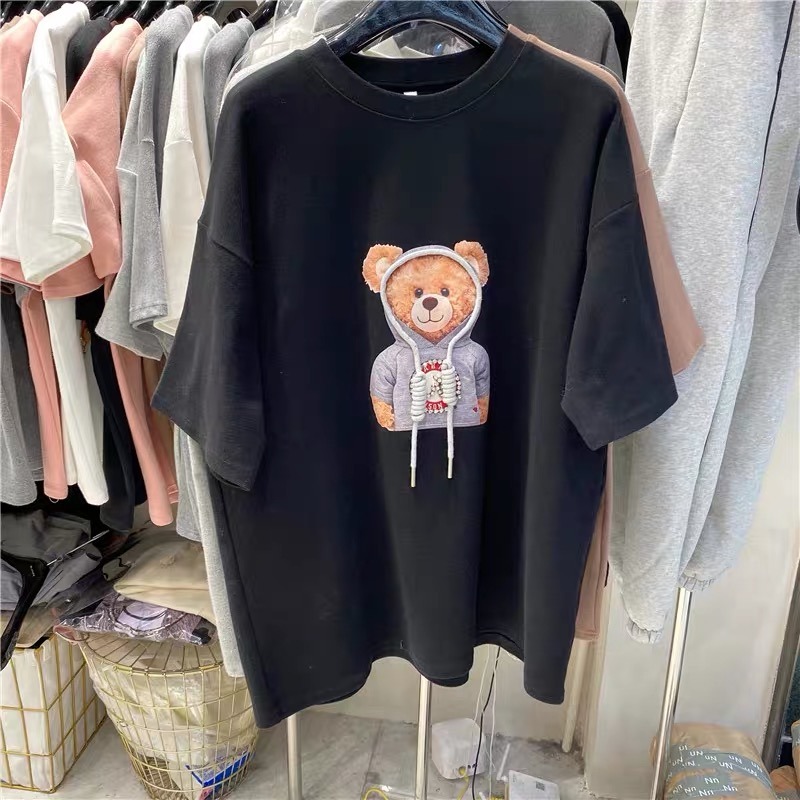 重工立體小熊短袖t恤女夏季韓版ins潮bf慵懶風洋氣寬松半袖上衣服-細節圖2
