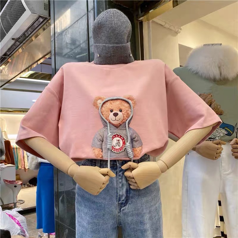 重工立體小熊短袖t恤女夏季韓版ins潮bf慵懶風洋氣寬松半袖上衣服-細節圖4