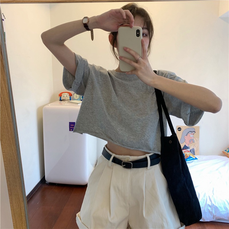 ins超火T恤女夏季新款寬松短款高腰短袖韓版潮原宿BF蹦迪半袖上衣-細節圖3