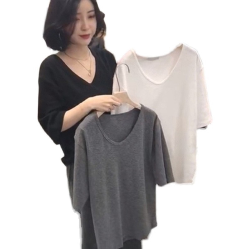chic港味v領短袖t恤女ins潮寬松韓版bf原宿風學生百搭半袖上衣服-細節圖5