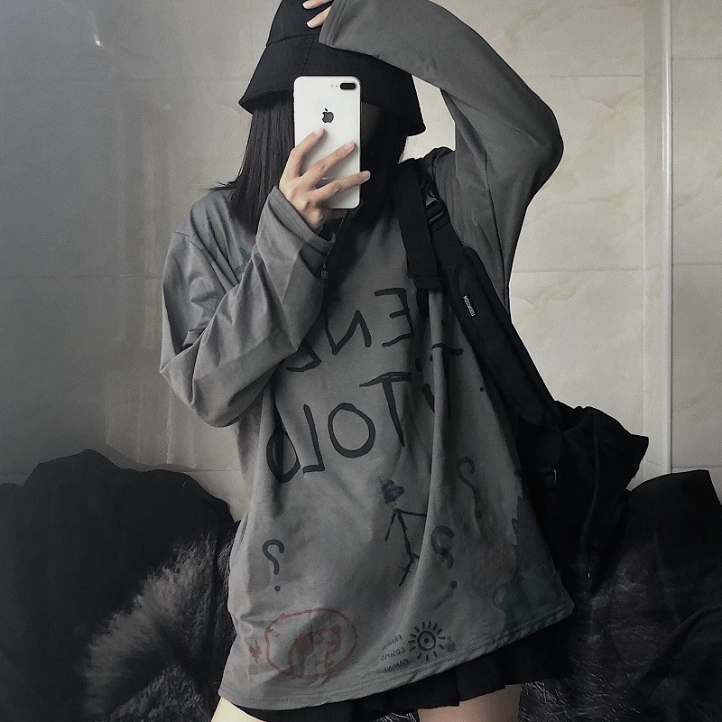 ins超火長袖t恤女春秋新款寬松打底衫韓版潮學生內搭洋氣上衣-細節圖2