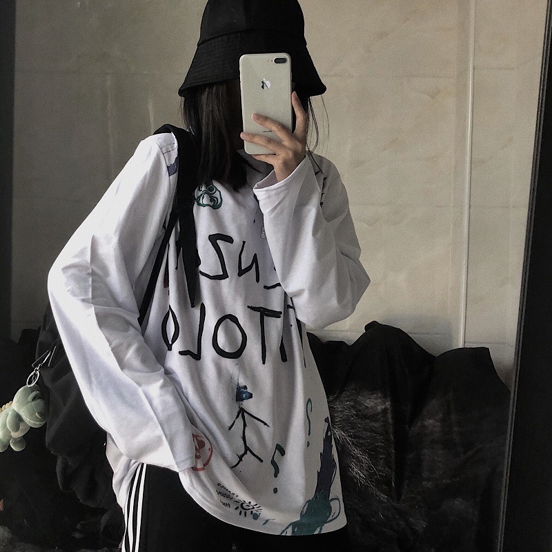 ins超火長袖t恤女春秋新款寬松打底衫韓版潮學生內搭洋氣上衣-細節圖3