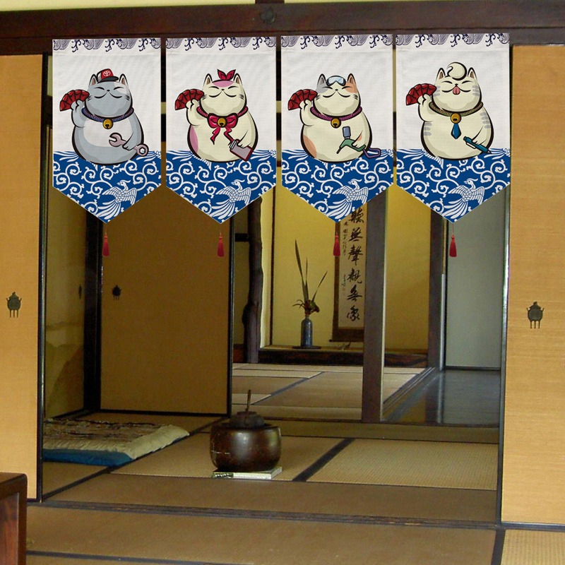 日式裝飾招財貓布藝掛簾客廳廚房門簾橫簾門旗居酒屋餐廳短簾掛旗-細節圖3