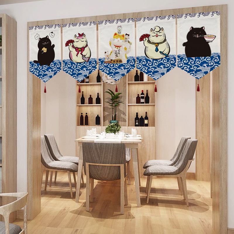 日式裝飾招財貓布藝掛簾客廳廚房門簾橫簾門旗居酒屋餐廳短簾掛旗-細節圖4