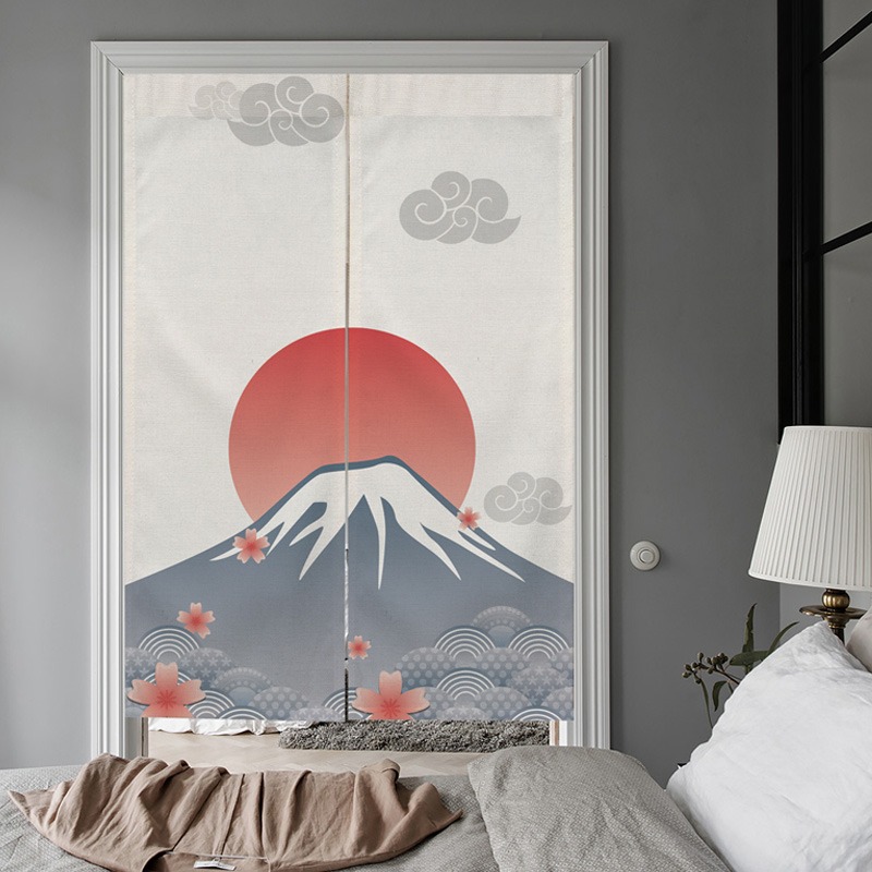麻布日式招財貓門簾布藝隔斷簾臥室半簾廚房防油煙布簾裝飾掛簾-細節圖3