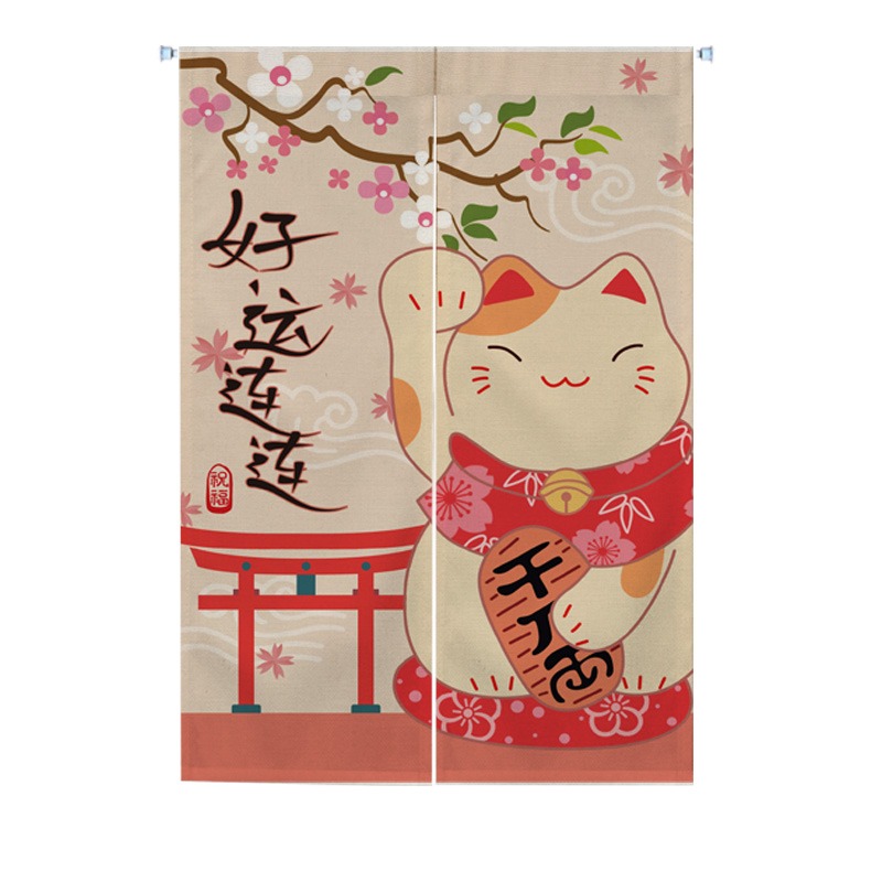 麻布日式招財貓門簾布藝隔斷簾臥室半簾廚房防油煙布簾裝飾掛簾-細節圖5
