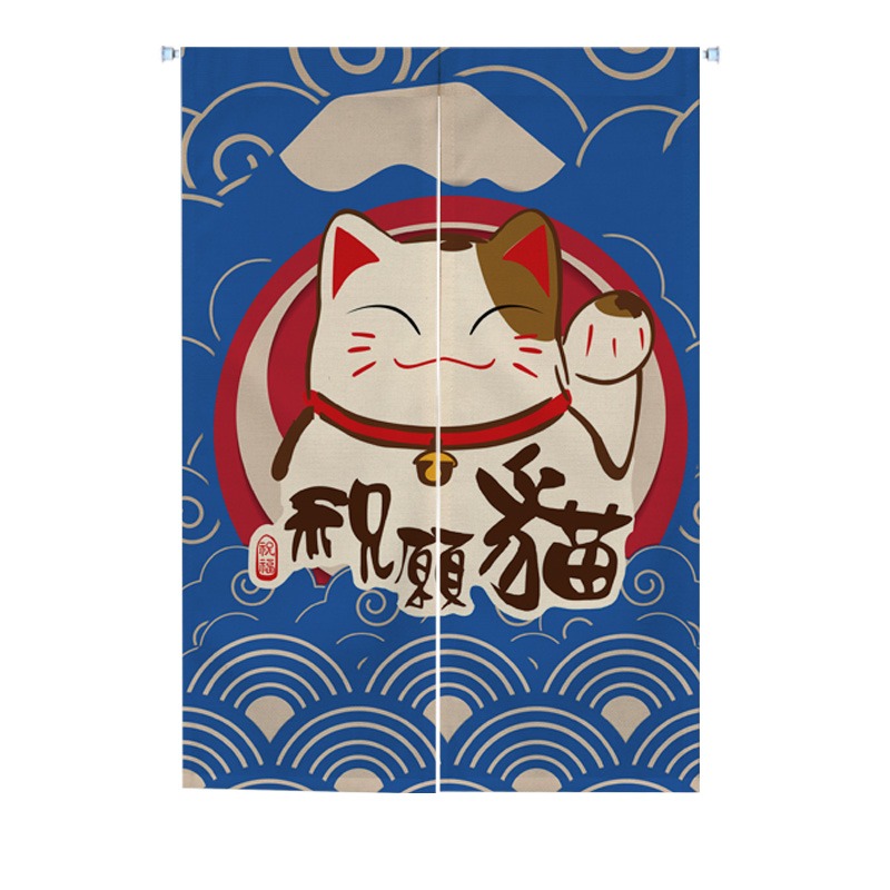 麻布日式招財貓門簾布藝隔斷簾臥室半簾廚房防油煙布簾裝飾掛簾-細節圖7