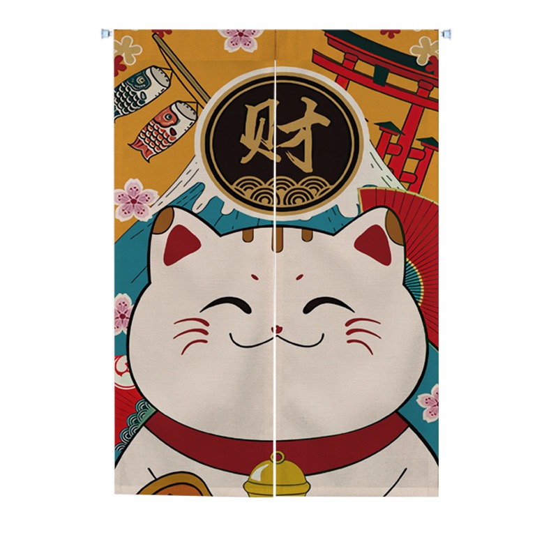 麻布日式招財貓門簾布藝隔斷簾臥室半簾廚房防油煙布簾裝飾掛簾-細節圖10