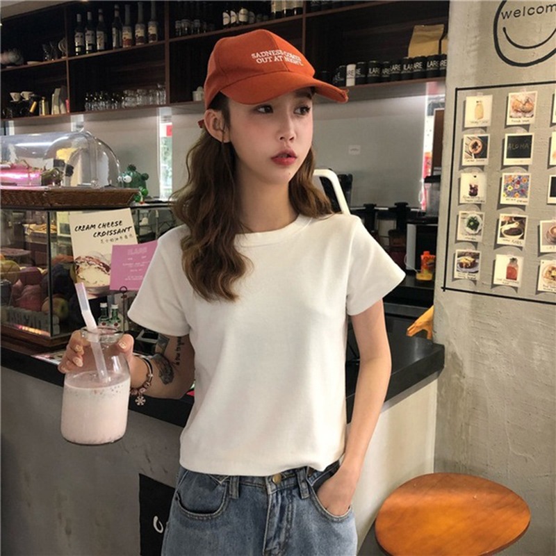 ins超火短袖t恤女夏純棉寬松短款打底衫韓版潮原宿bf蹦迪半袖上衣-細節圖4