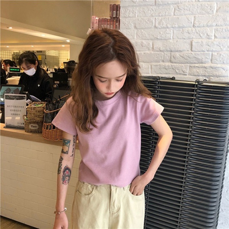 ins超火短袖t恤女夏純棉寬松短款打底衫韓版潮原宿bf蹦迪半袖上衣-細節圖5