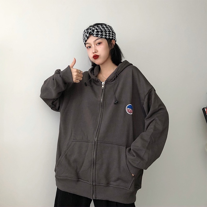 ins超火cec衛衣女秋季韓版bf慵懶風薄款開衫學生百搭寬松上衣-細節圖2
