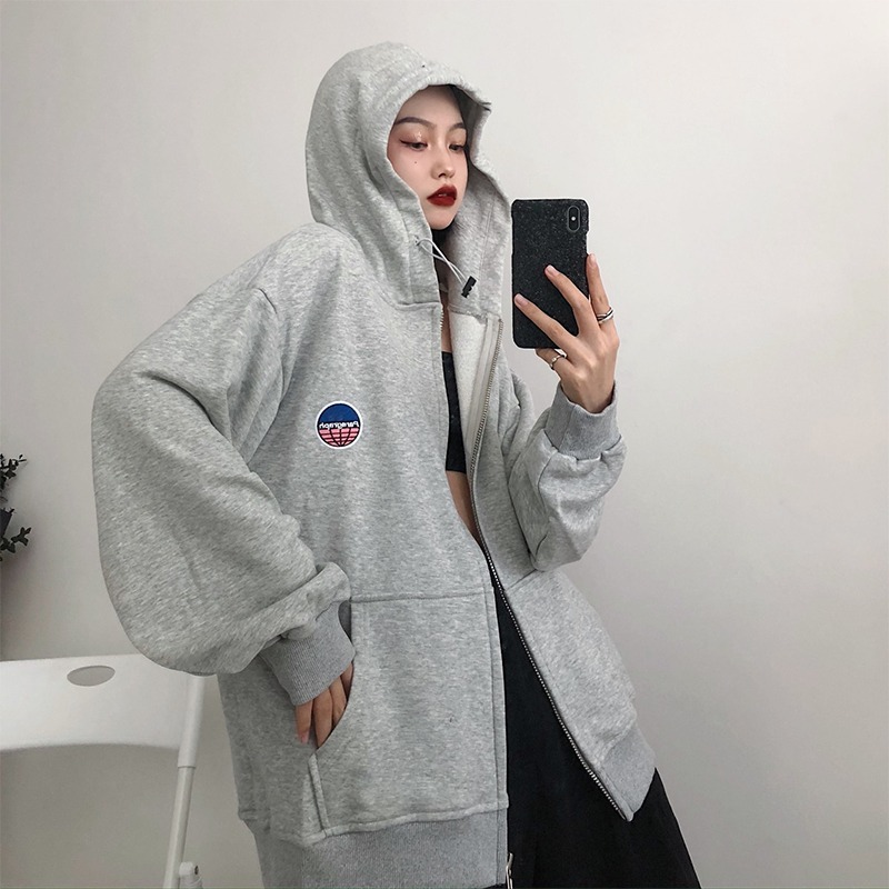 ins超火cec衛衣女秋季韓版bf慵懶風薄款開衫學生百搭寬松上衣-細節圖3