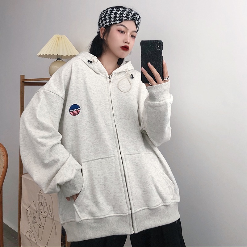 ins超火cec衛衣女秋季韓版bf慵懶風薄款開衫學生百搭寬松上衣-細節圖4