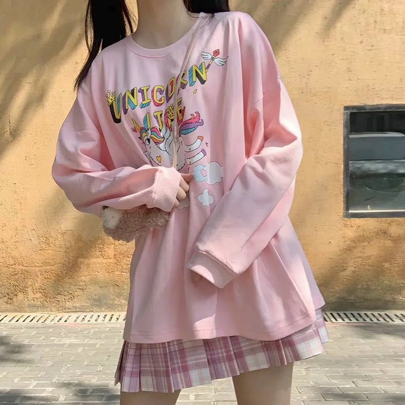 chic港味獨角獸衛衣女春秋韓版潮ins慵懶風bf學生百搭寬松上衣服-細節圖2