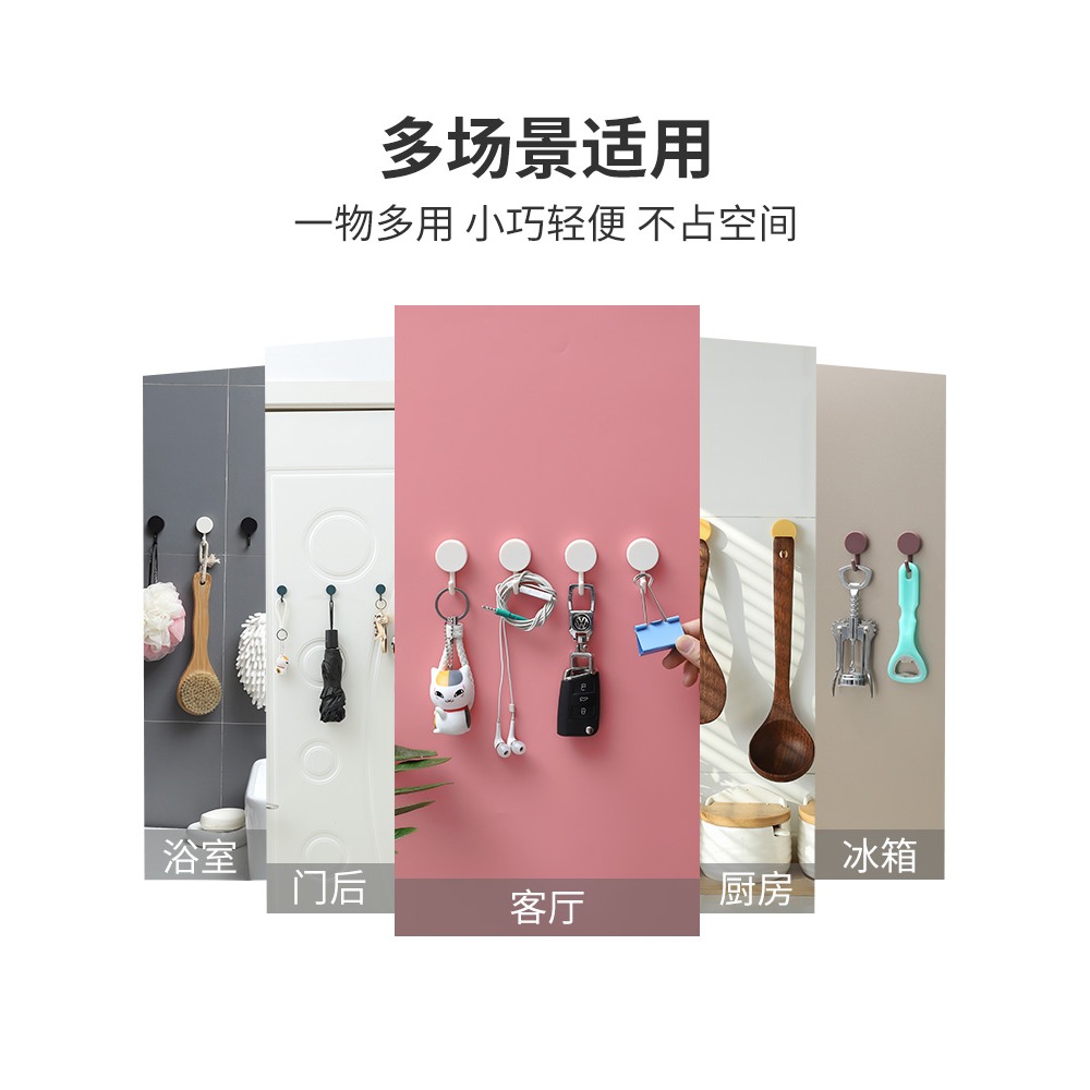 免打孔鑰匙掛鉤壁掛門口強力粘膠門後創意可愛墻壁無痕收納掛衣架-細節圖3
