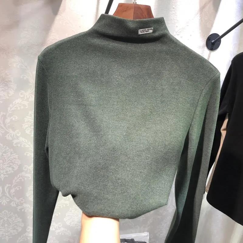 雙面德絨半高領打底衫女秋冬新款洋氣內搭自發熱加厚百搭長袖上衣-細節圖3