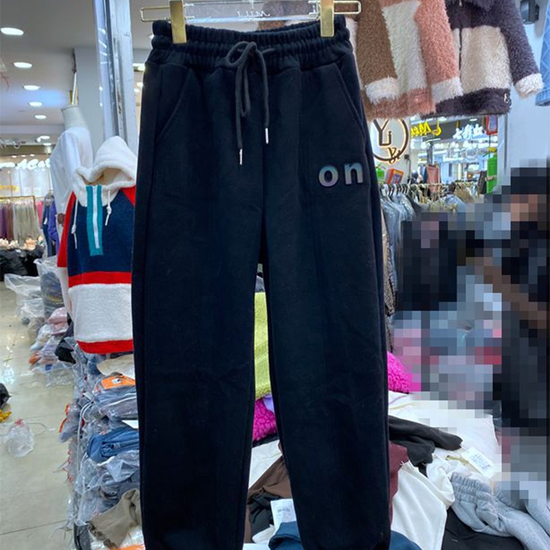 褲子女秋冬運動褲女寬松束腳系帶字母束腳口加絨加厚哈倫衛褲-細節圖3