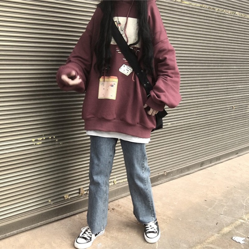 vintage衛衣女初秋薄款韓版ins潮慵懶寬松waitmore學生上衣服-細節圖2