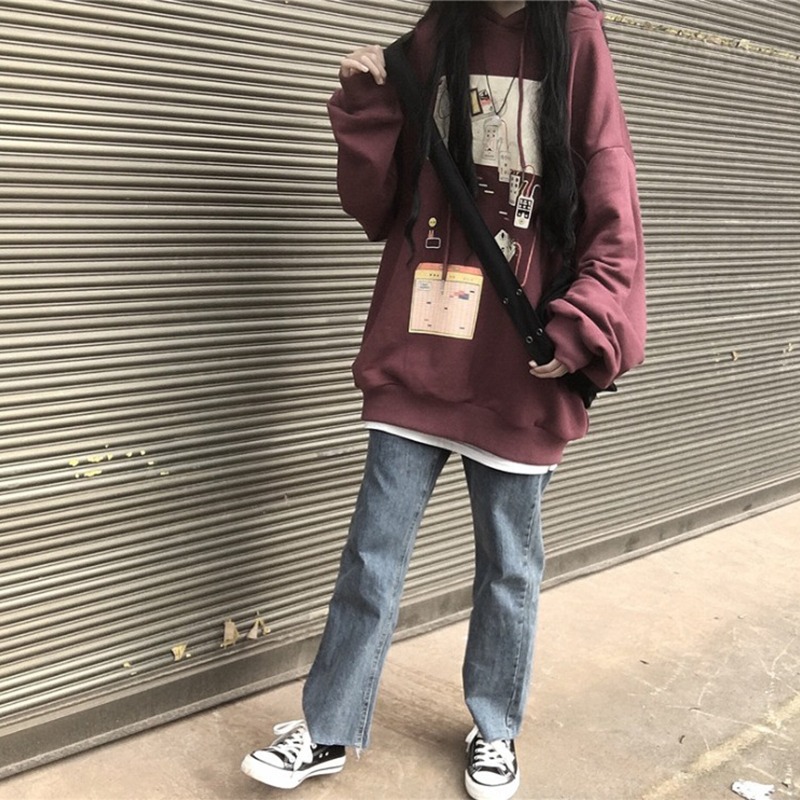 vintage衛衣女初秋薄款韓版ins潮慵懶寬松waitmore學生上衣服-細節圖3