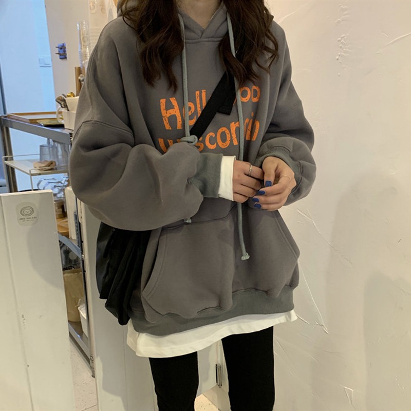 衛衣女秋季韓版ins潮原宿bf慵懶風waitmore百搭寬松連帽上衣-細節圖2