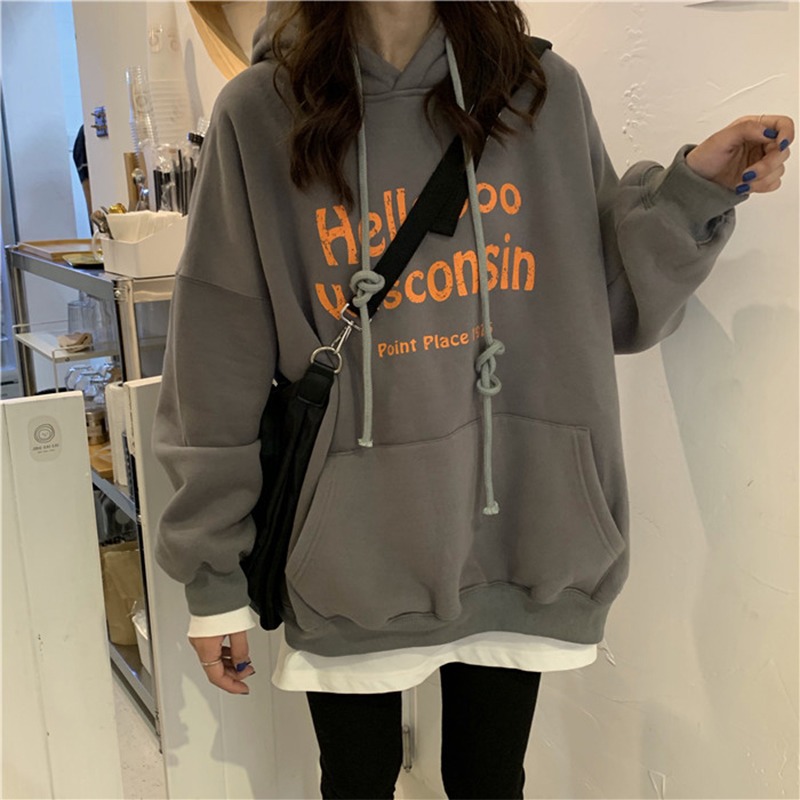 衛衣女秋季韓版ins潮原宿bf慵懶風waitmore百搭寬松連帽上衣-細節圖3