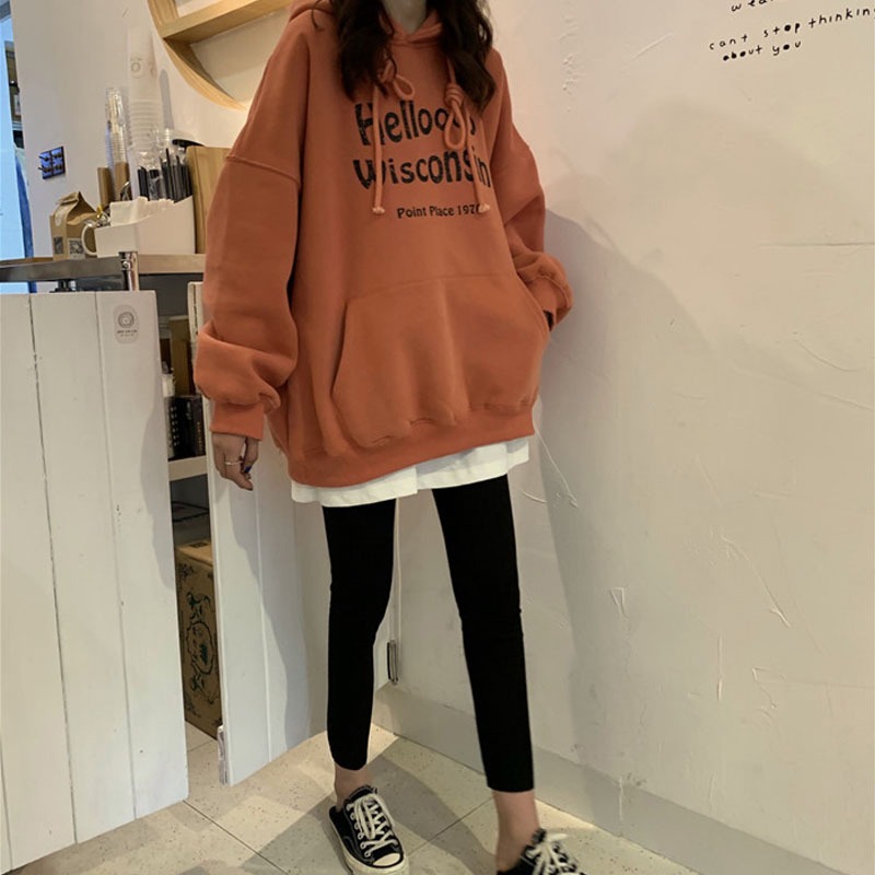 衛衣女秋季韓版ins潮原宿bf慵懶風waitmore百搭寬松連帽上衣-細節圖4