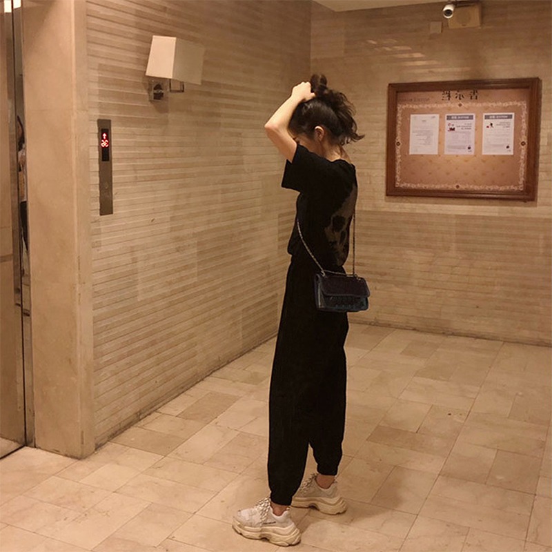 束腳褲女夏秋韓版cec學生運動薄款燈籠褲高腰冬季直筒寬松休閑褲-細節圖3