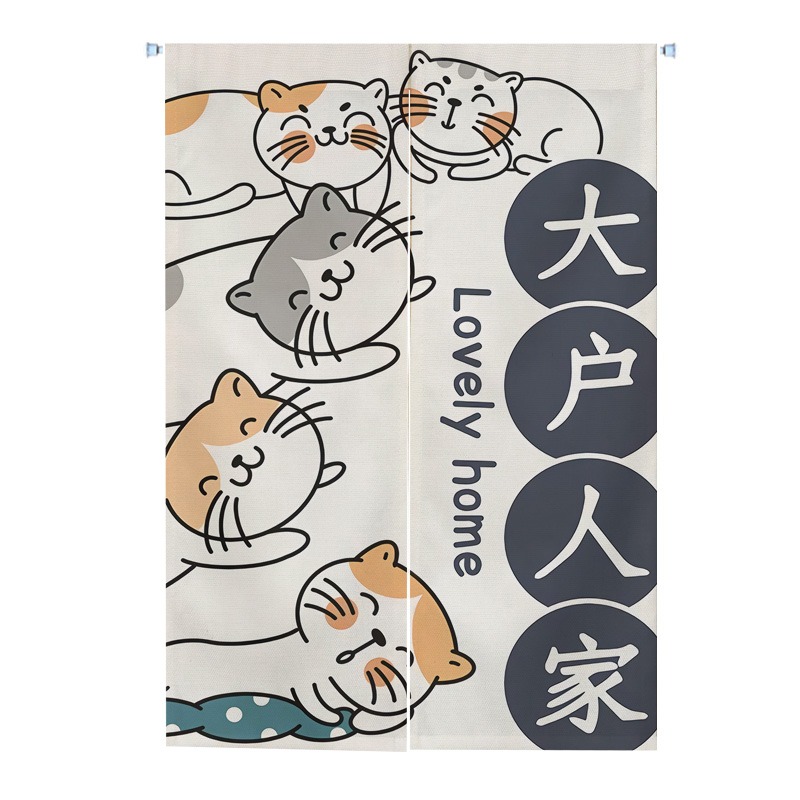 日式招財貓廚房門簾隔斷簾半簾對開衛生間短簾和風布藝免打孔-細節圖6