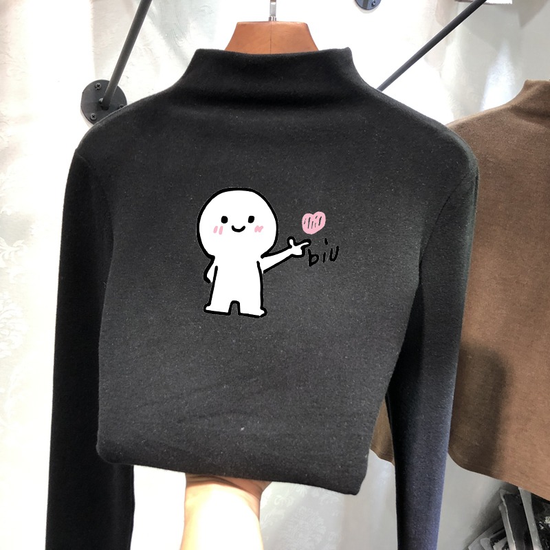 德絨半高領打底衫女秋冬新款修身內搭洋氣保暖自發熱長袖上衣-細節圖2