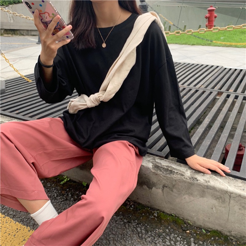 超火cec長袖t恤女春秋裝新款純棉打底衫韓版ins潮學生寬松上衣服-細節圖3