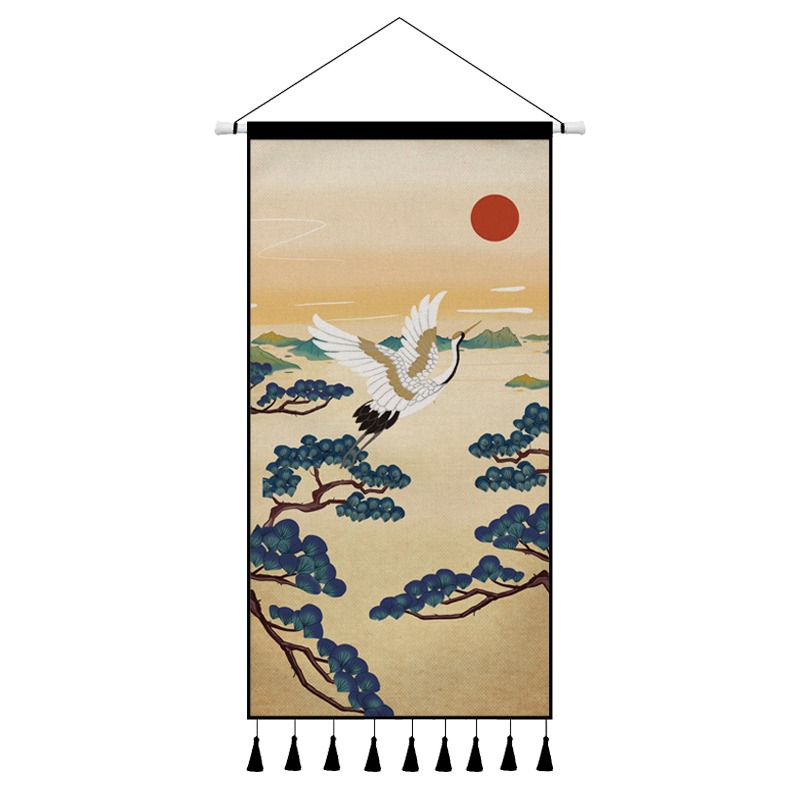 中國風仙鶴掛布背景布中式背景墻裝飾掛毯墻布客廳玄關裝飾畫定製-細節圖5