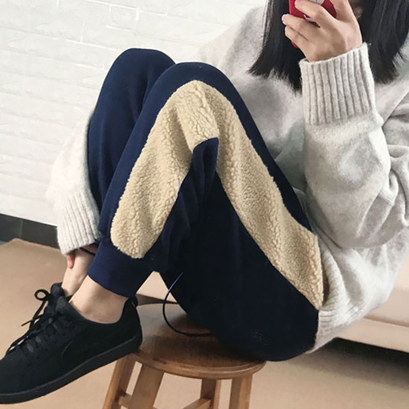 羊羔絨加厚衛褲子女秋冬韓版高腰顯瘦直筒哈倫休閑運動束腳褲-細節圖3