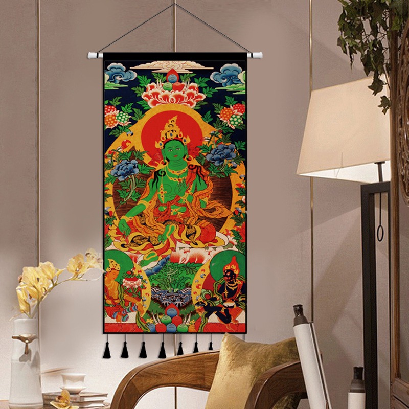 藏式唐卡佛像掛布墻布背景布畫客廳玄關布藝掛毯墻面裝飾掛畫定製-細節圖3