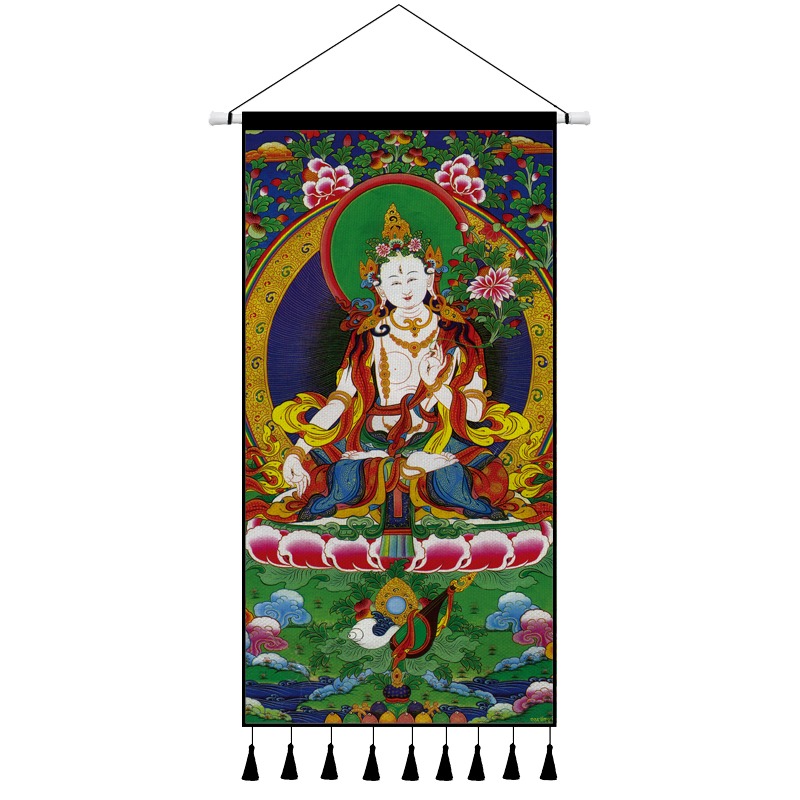 藏式唐卡佛像掛布墻布背景布畫客廳玄關布藝掛毯墻面裝飾掛畫定製-細節圖6