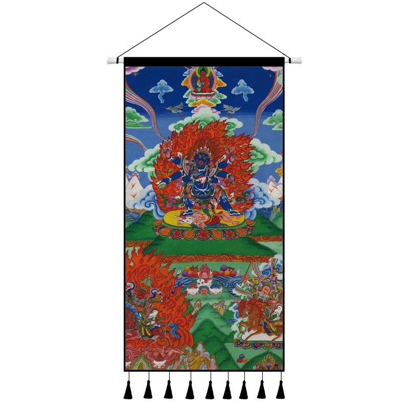 藏式唐卡佛像掛布墻布背景布畫客廳玄關布藝掛毯墻面裝飾掛畫定製-細節圖7