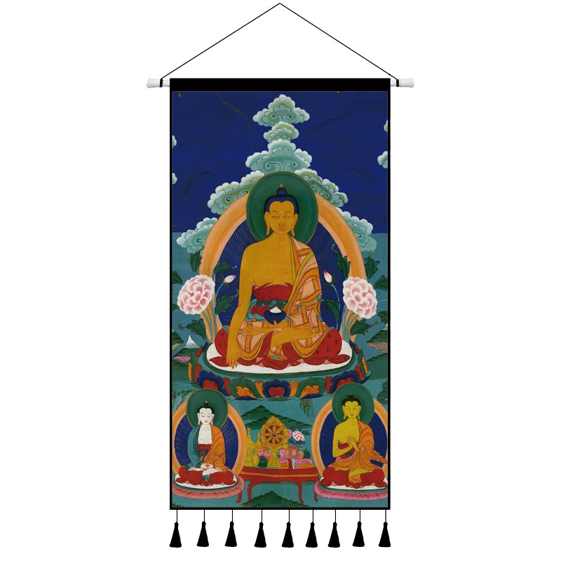 藏式唐卡佛像掛布藏族客廳玄關掛畫布藝民宿背景墻面裝飾布畫定製-細節圖5